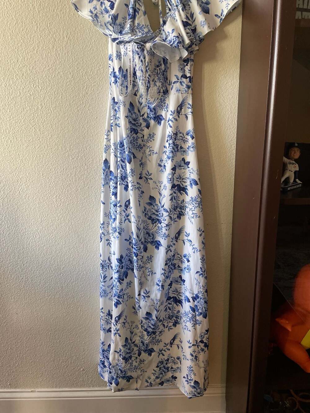 Club L London Blue Floral Ruched Maxi Dress UK Size 8 - Picture 10 of 13